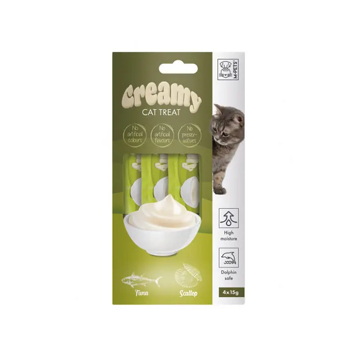 M-Pets Ton Balıklı ve Deniz Taraklı Sıvı Kedi Ödülü 4x15gr