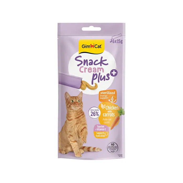 Gimcat Snack Cream Tavuklu ve Havuçlu Kısırlaştırılmış Kedi Ödülü 6x15 gr