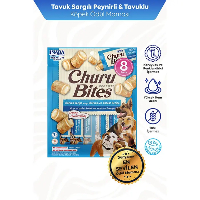 INABA Churu Bites Tavuklu Peynirli Köpek Ödül Maması 12gr (8 Adet)