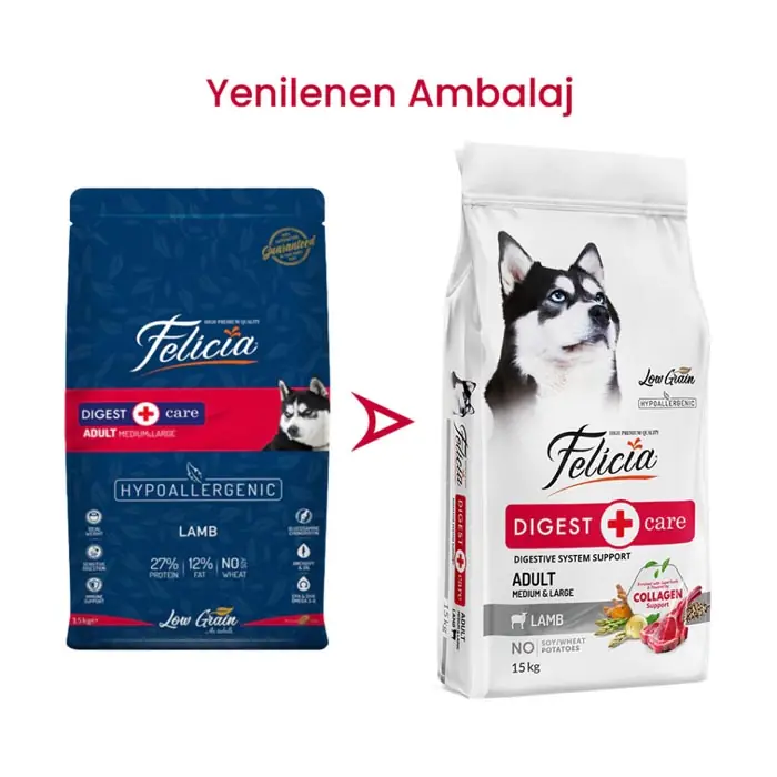 Felicia Az Tahıllı Yetişkin Kuzulu Medium Large Breed HypoAllergenic Köpek Maması 15 Kg