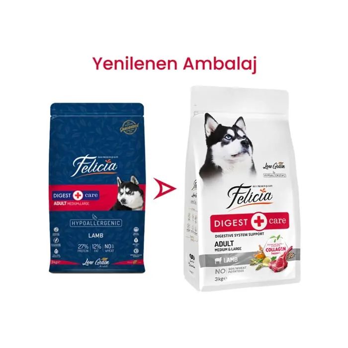 Felicia Az Tahıllı Yetişkin Kuzulu Medium Large Breed HypoAllergenic Köpek Maması 3 Kg