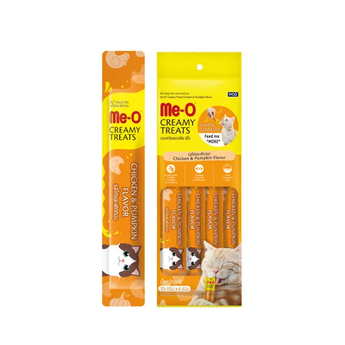 Me-O Creamy Treats Tavuk Etli ve Kabaklı Ek Besin ve Kedi Ödülü 4x15gr