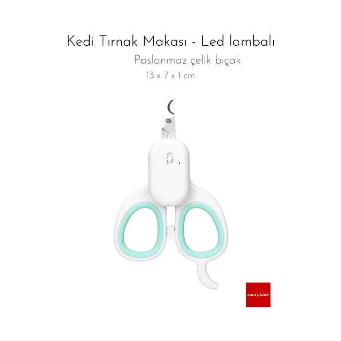 Pakeway TT Serisi Led Lambalı Kedi Tırnak Makası Küçük Boy Turkuaz