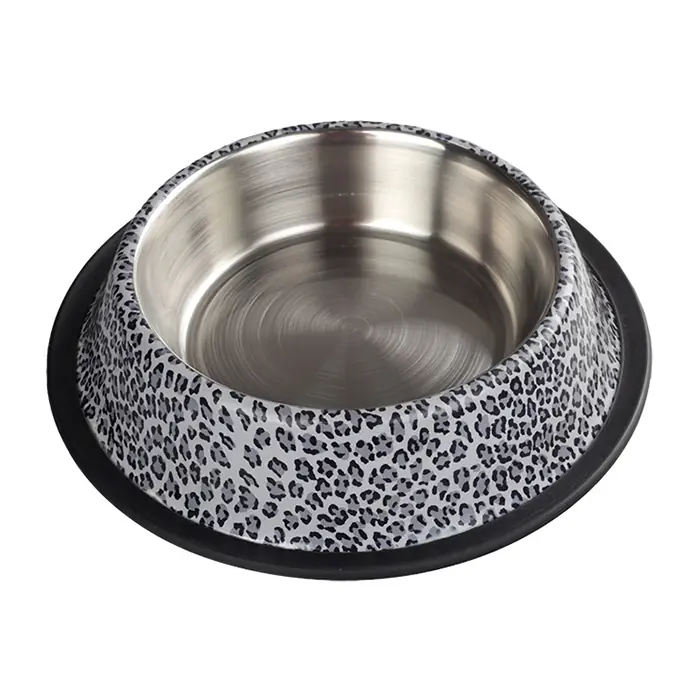Oripet Beyaz Leopar Desenli Çelik Mama Kabı 24 Oz 17cm
