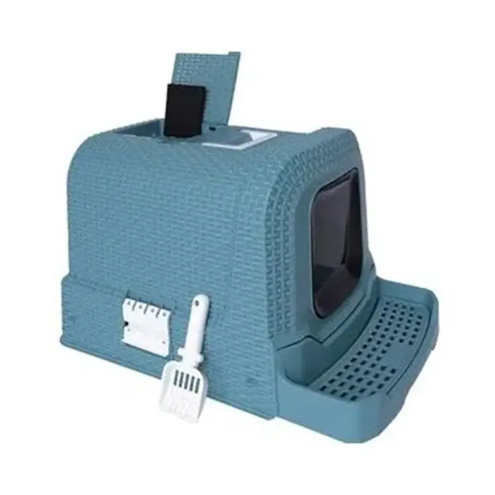 M-PETS Suez Rattan Kapalı Kedi Tuvaleti Mavii 69x42x41cm