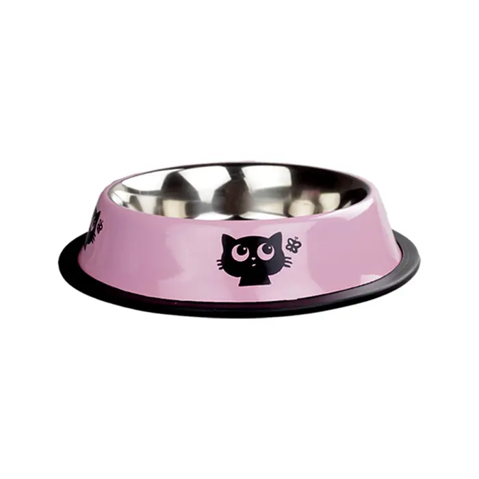 Oripet Kedi Desenli Çelik Mama Kabı Pembe 8 Oz 12cm