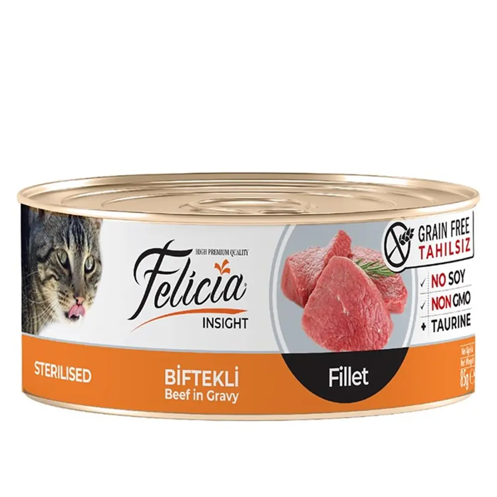 Felicia Tahılsız Gravy Biftekli Fileto Kısırlarştırılmış Kedi Konservesi 85 gr