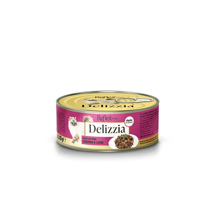Reflex Plus Delizzia Sos İçinde Parça Etli Tavuklu ve Ciğerli Yetişkin Kedi Yaş Maması 85 Gr
