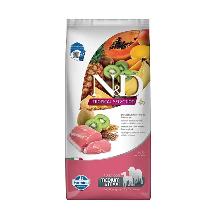 N&D Tropical Selection Domuz Etli Tropikal Meyveli Orta ve Büyük Irk Yetişkin Köpek Maması 10 Kg