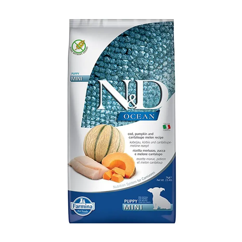 N&D Ocean Tahılsız Morina Balıklı Balkabaklı ve Kavunlu Mini Irk Yavru Köpek Maması Maması 7 Kg