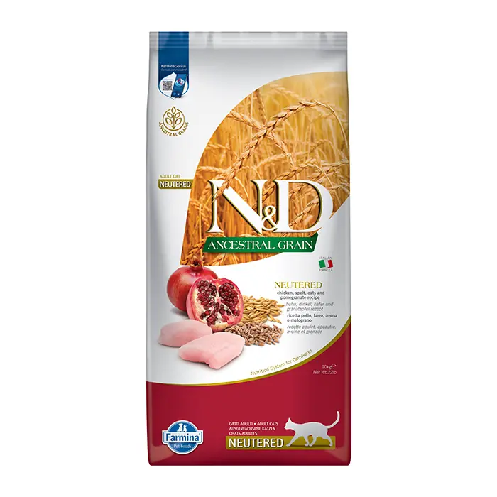 N&D Düşük Tahıllı Tavuklu ve Narlı Kısırlaştırılmış Kedi Maması 10Kg