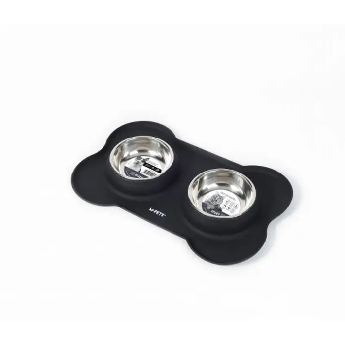 M-PETS DUET Silikon Mat Kedi Köpek Mama Kabı Siyah 2x200ml