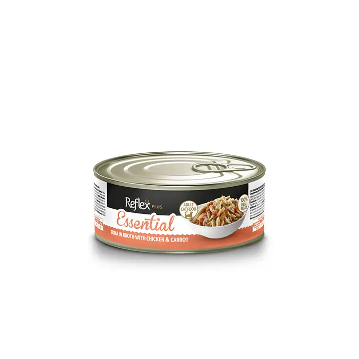 Reflex Plus Essential Et Suyunda Ton Balıklı Tavuklu ve Havuçlu Yetişkin Kedi Konservesi 70 gr