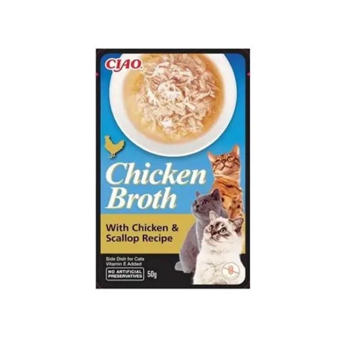 CIAO Broth Tavuk Sulu ve Deniz Taraklı Kedi Çorbası 50gr