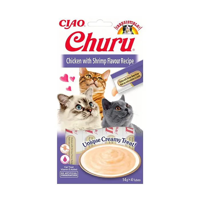 CIAO Churu Cream Tavuklu ve Karidesli Sıvı Kedi Ödül Maması 4x14gr