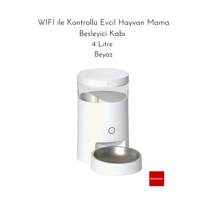 Pakeway Wi-fi Kontrollü Zaman Ayarlı Mama Kabı 4 Litre Beyaz