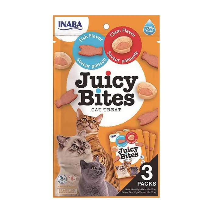 INABA Juicy Bites Balıklı ve İstiridyeli Kedi Ödül Maması 3x11,3gr