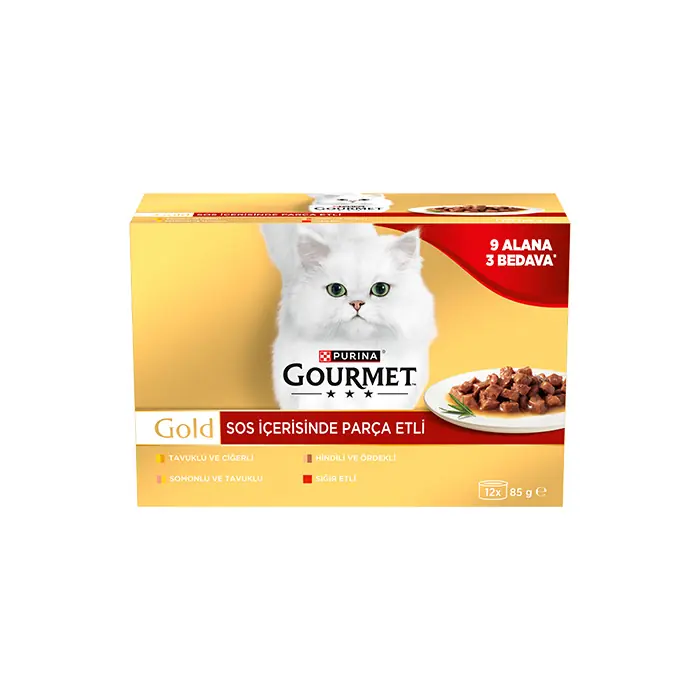 Gourmet Gold Box Sos İçerisinde Parça Etli Kedi Yaş Maması 85 Gr 12 Al 9 Öde