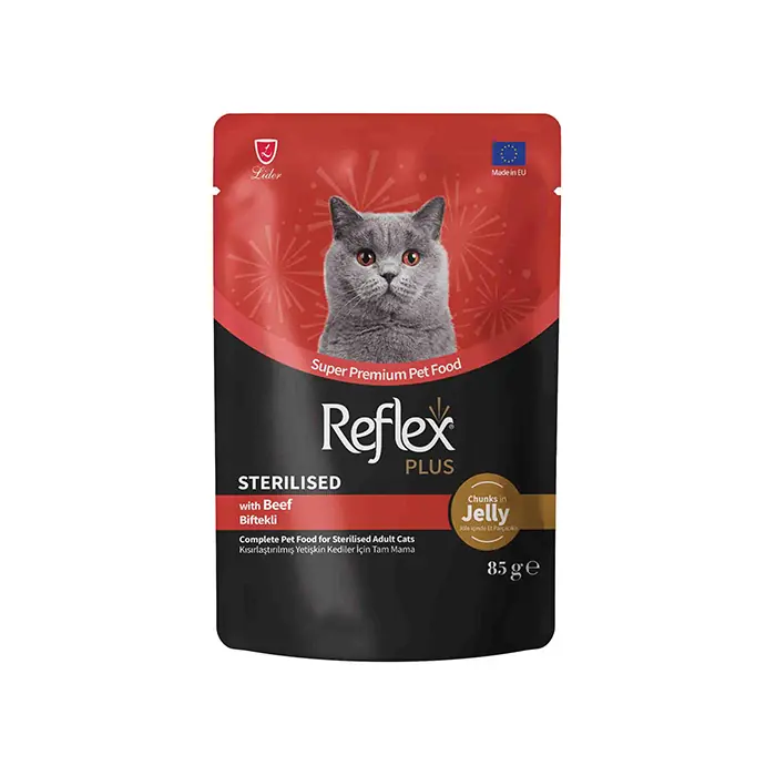 Reflex Plus Jole İçinde Et Parçacıklı Biftekli Kısırlaştırılmış Yetişkin Kedi Yaş Maması 85gr