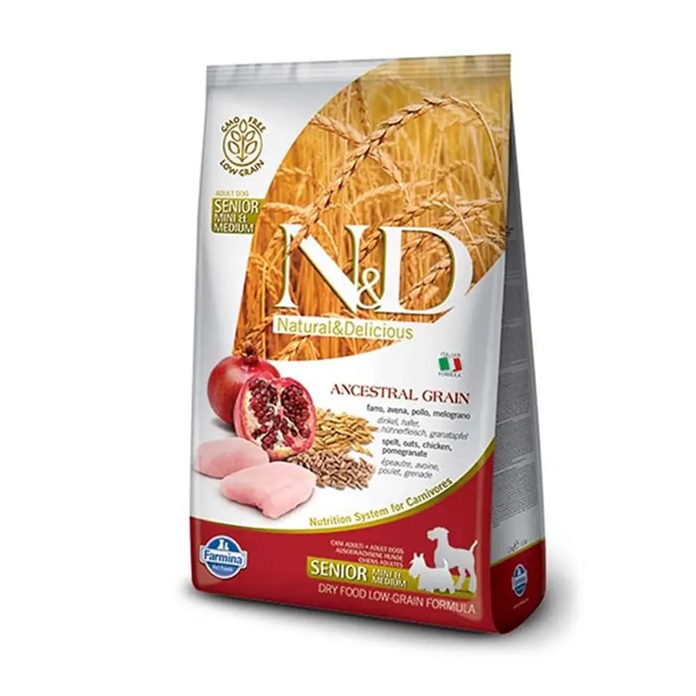 N&D Düşük Tahıllı Tavuklu Narlı Yaşlı Mini Köpek Maması 2,5 Kg