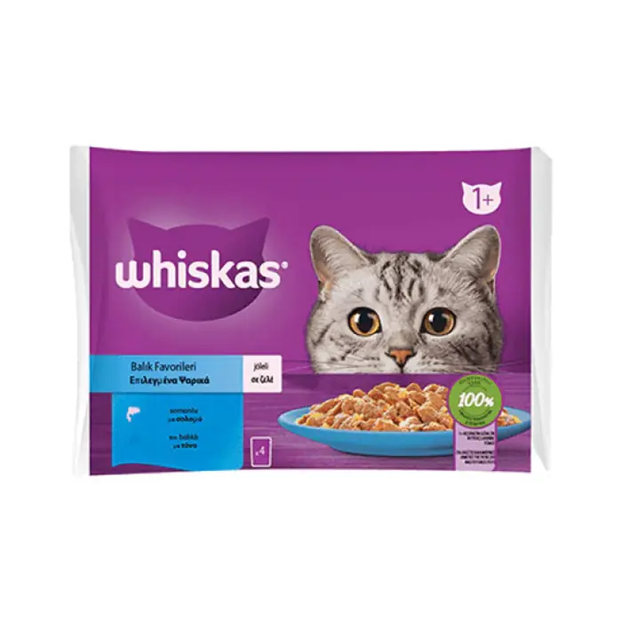 Whiskas Pouch Jöle İçinde Somonlu ve Ton Balıklı Yetişkin Kedi Konservesi 85gr (4'lü)