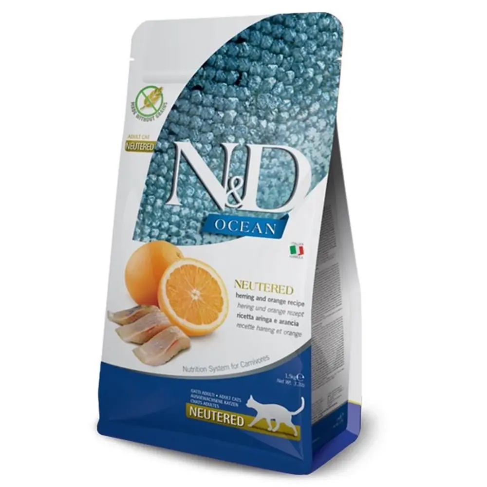 N&D Ocean Ringa Balıklı ve Portakallı Tahılsız Kısırlaştırılmış Kedi Maması 1,5 kg
