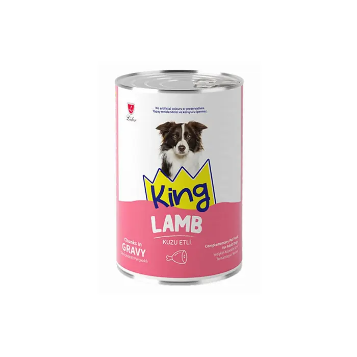 King Sos İçerisinde Et Parçacıklı Kuzu Etli Köpek Konservesi 400gr