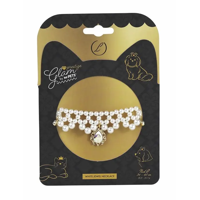 M-Pets Glam Prestige İncili Kedi Köpek Kolyesi Beyaz Large