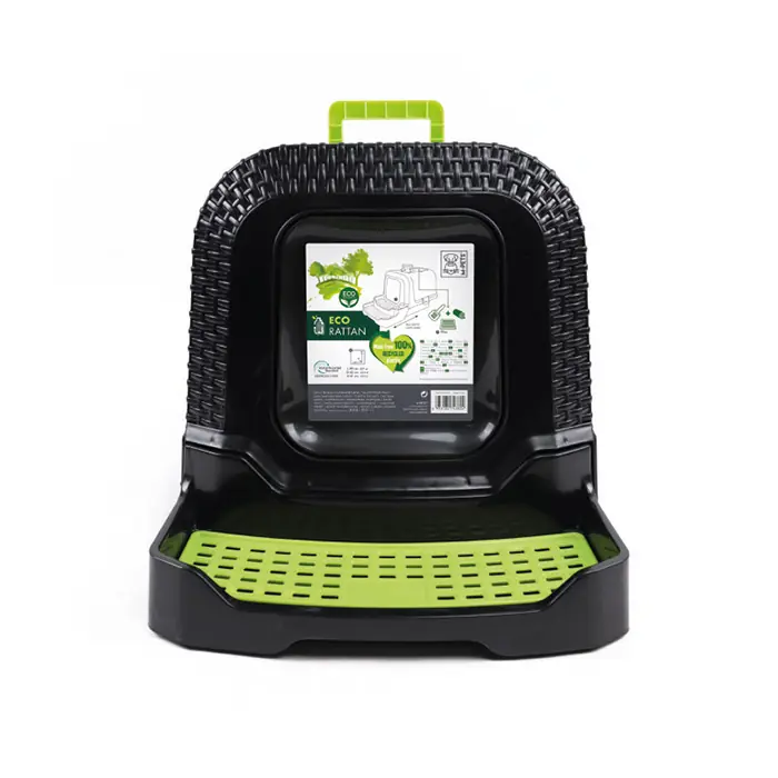 M-PETS Eco Rattan Kapalı Kedi Tuvaleti Siyah-Yeşil 69x42x41cm
