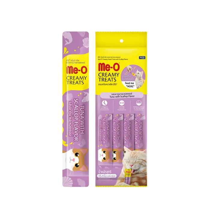 Me-O Creamy Treats Deniz Tarağı ve Ton Balıklı Ek Besin ve Kedi Ödülü 4x15gr