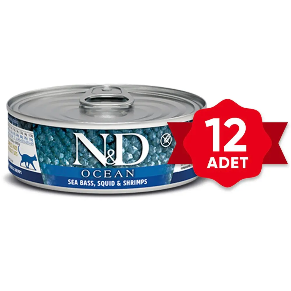 N&D Ocean Levrek Mürekkep Balığı Yetişkin Kedi Konservesi 12x80 gr